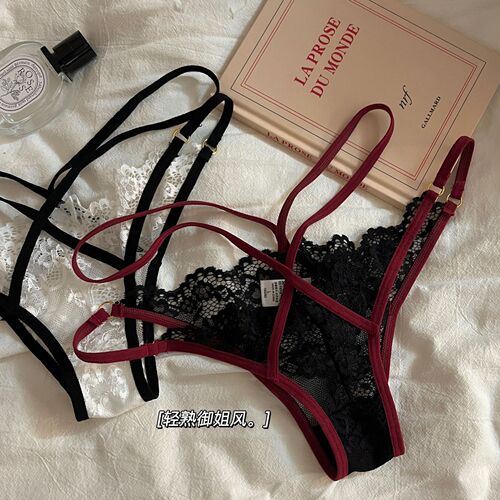 Pure Desire Cross Strap Lace Panties Women's Fashion Sexy Pure Desire Low Waist Briefs with Hollow Breathable Cotton Crotch