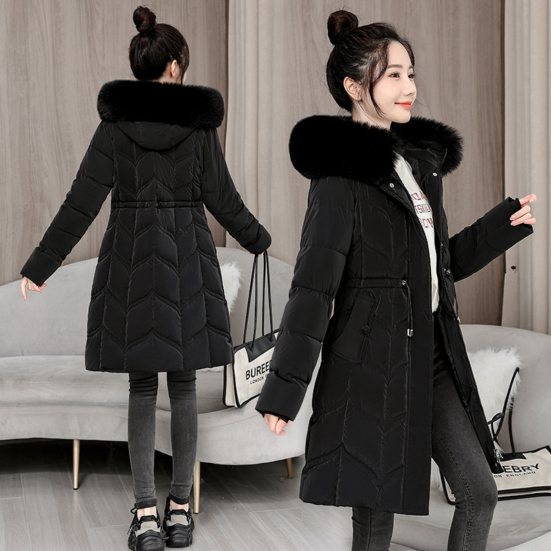 Europa invierno ropa de algodón plumón de mujer de estilo largo coreano cintura gruesa chaqueta de algodón nuevo abrigo de algodón gran cuello de cabello de moda image 3