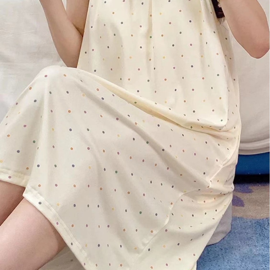 Verano punto de onda pijama mujer dulce simple correa casual un cuello suelto pijama casero cojín de pecho al por mayor