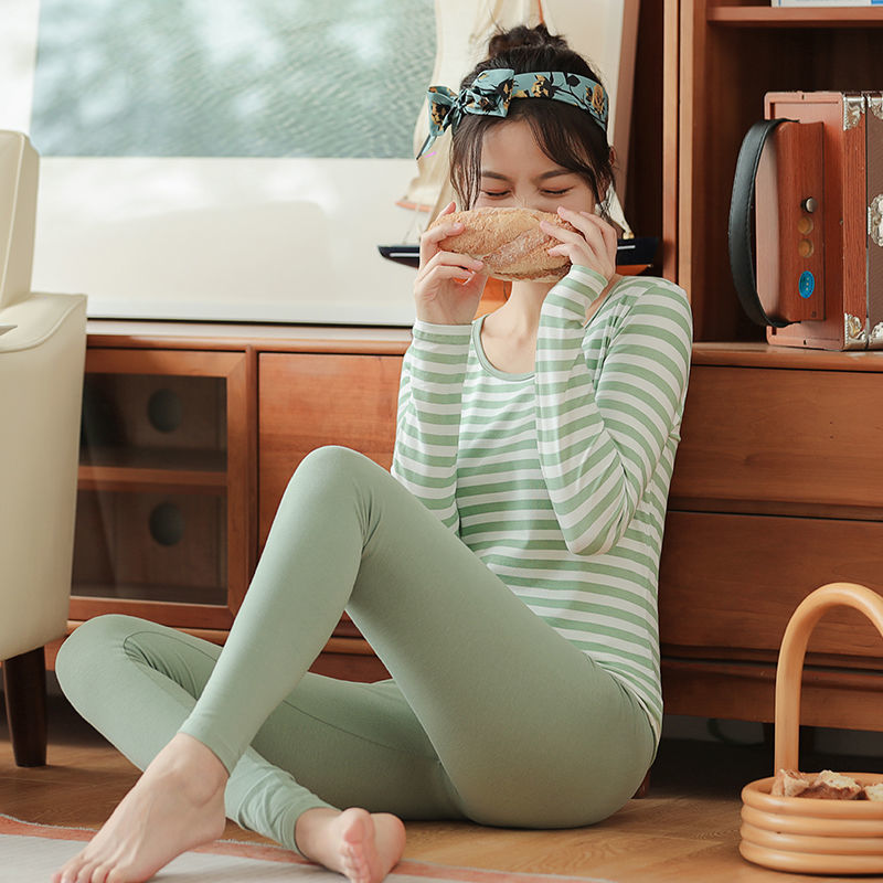 가을옷,긴내복,여성면수트,얇은 보온내의,면라이크라 베이스베이스,슬림핏 스트라이프면스웨터