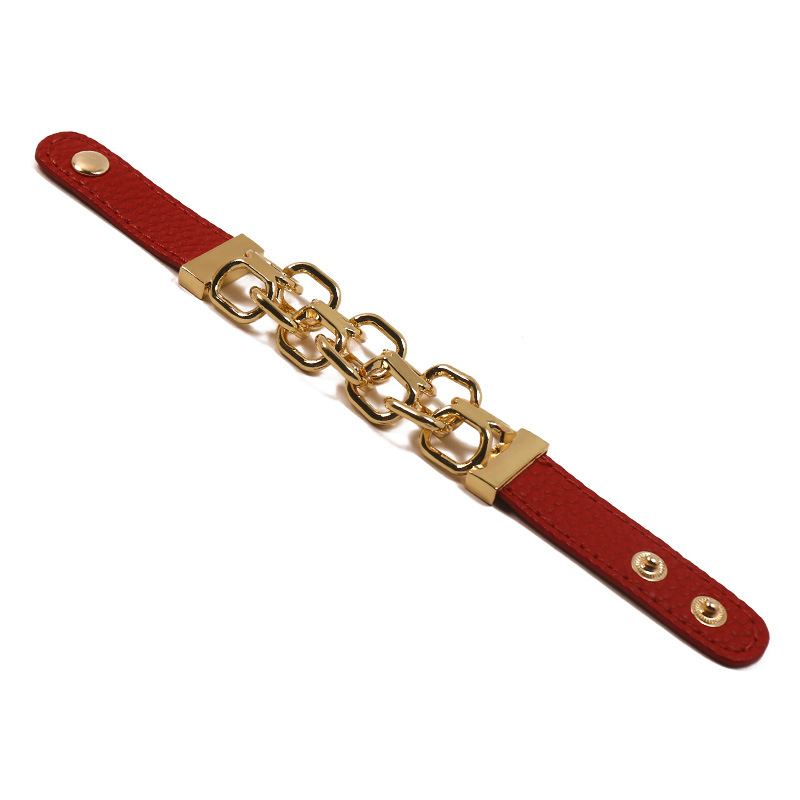 Bracciale in pelle PU tinta unita con personalità europea e americana, tendenza della personalità punk, foto di strada casual e neutra_voghion.com