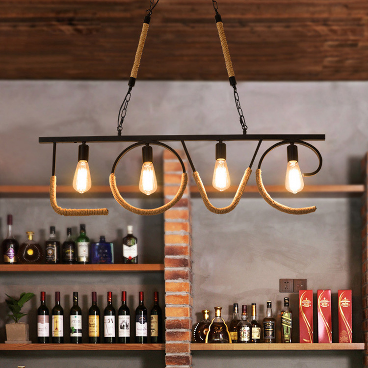 Landelier de cuerda de cáñamo creativo restaurante americano comedor bar sala de estar estilo industrial retro bar de hierro forjado