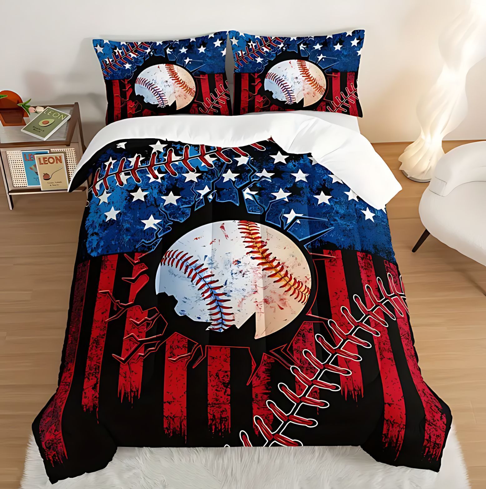 TEMU / JIT clásico de moda de béisbol deportivo HD impresión digital 180gms colcha de cama