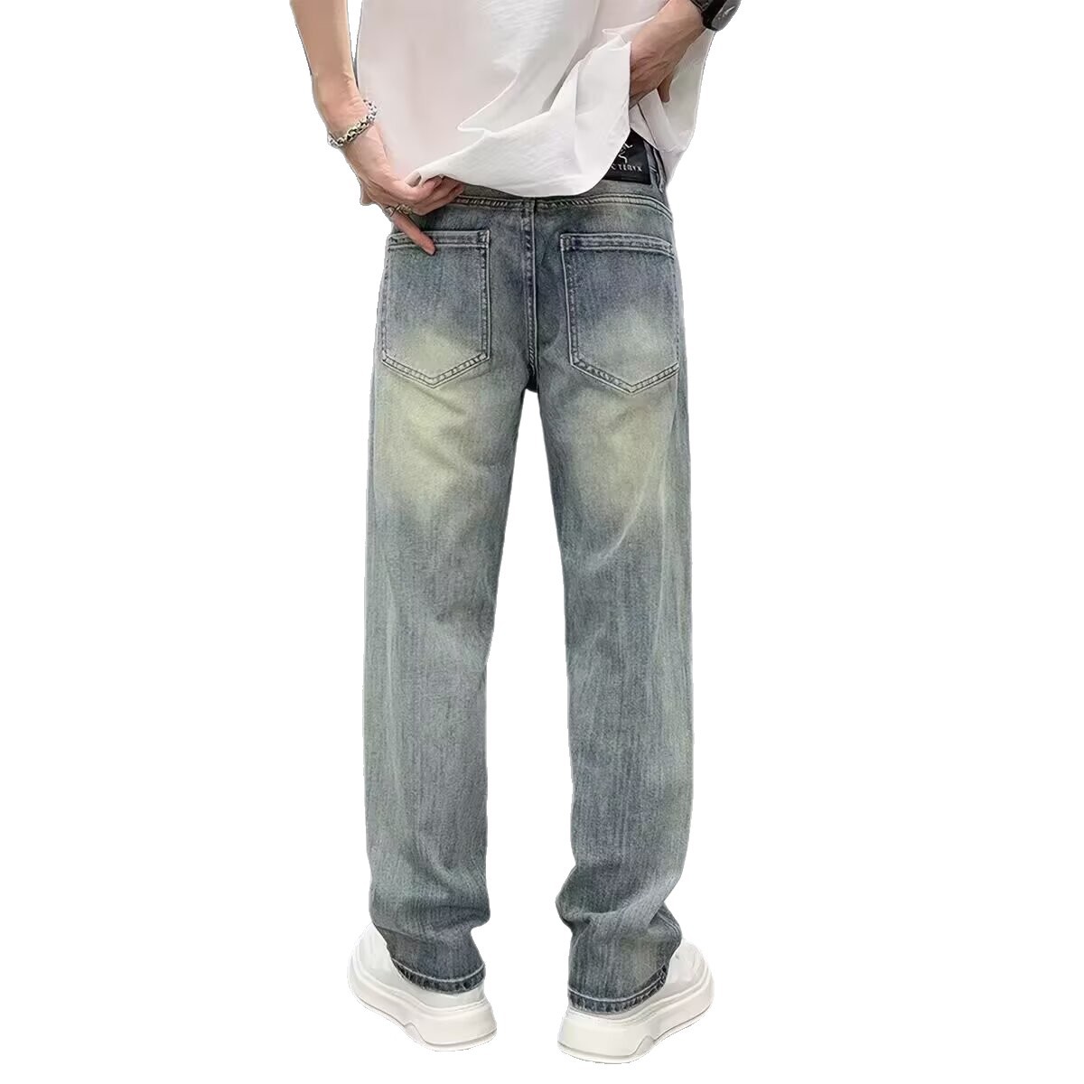Jeans para hombres rectos sueltos 2026 nuevo estilo retro americano de color claro lavado callejera pantalones largos casuales