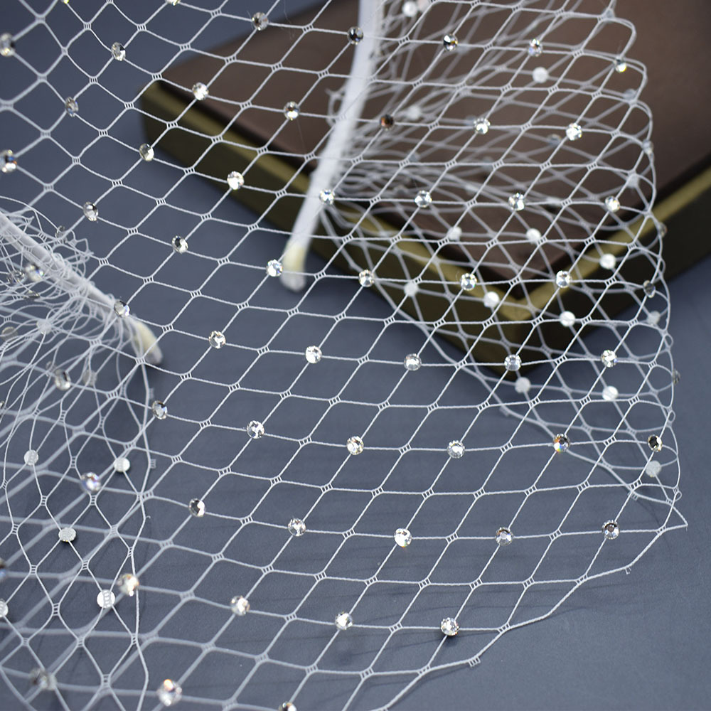 105g Weight Birdcage Veils, Party Headpieces Hair Accessories Type 1 Piece Quantity Wedding Occasion Rhinestone Material Grid Pattern Women's Gender Handmade Design Elegant, Bridal Style Women's Elegant Lady Bridal Grid Rhinestone Handmade Birdcage Veils Party Headpieces 4