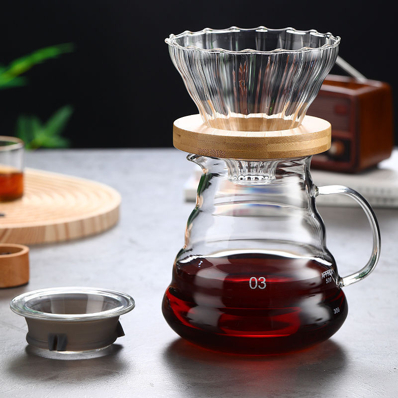 Cafetera de café de lavado a mano, taza de filtro de café, cafetera de goteo, filtro con calibración, taza de extracción fría, conjunto de cafetera compartida de vidrio estadounidense