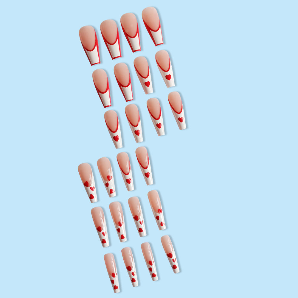 Uñas postizas francesas en forma de corazón estilo Y2K, puntas de uñas ultra largas tipo ballet, 24 piezas de uñas postizas mixtas al por mayor. image 4