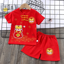 中国风儿童短袖套装夏季唐装棉质汉服男童女童周岁礼服0-6岁