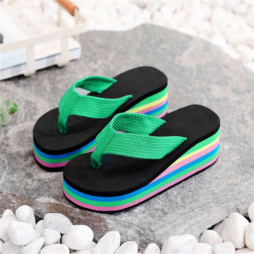 Slippers women's flip flops women's summer rainbow thick-soled sandals high heels internet celebrity colorful outer wear women's shoes casual beach