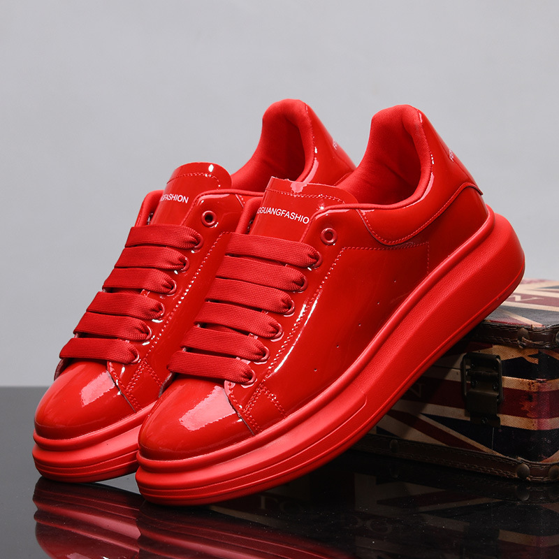 McQueen Spring and Autumn New All-match Sneakers Men's Shoes Thick-soled Sports Casual Shoes Lovers Patent Leather Shiny White FG2370