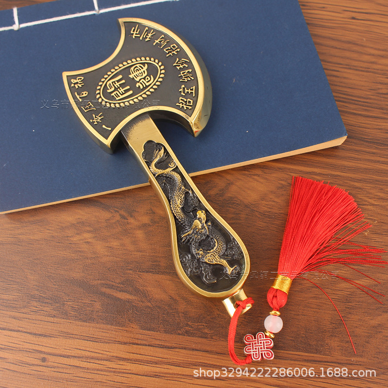Solid brass axe relief dragon pattern fu character Double Dragon axe pure brass handle copper axe home decoration wholesale