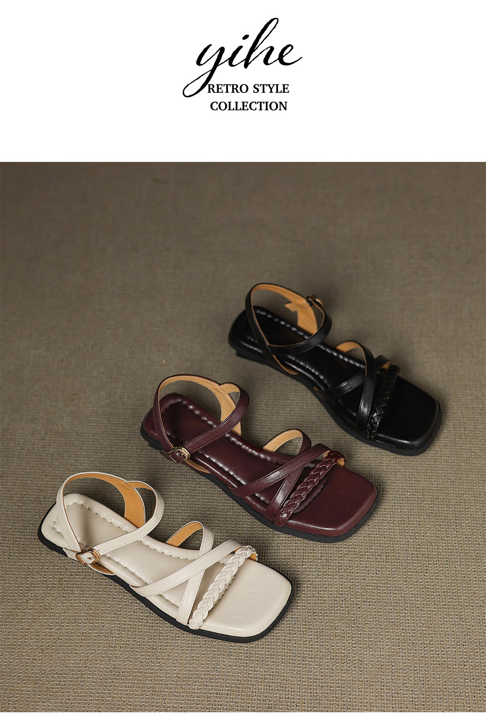 Dép sandal La Mã nữ đế bệt phong cách Pháp retro cổ tích — nâu chi tiết 16