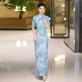 走秀旗袍女长款显瘦连衣裙气质优雅高级感中式改良版旗袍新款长裙