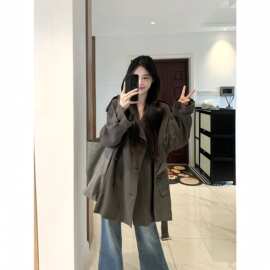 韩系宽松风衣外套女2025秋季新款小个子巨好看薄款韩版感短款