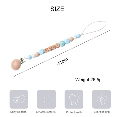 New Beech Wood Teether Beech Wood Letter BABY Silicone Octagonal Bead Cable Knit Chain Prevention