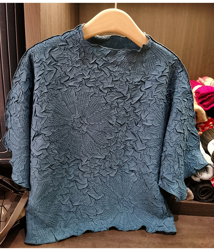 Áo thun dập nổi nữ tay dơi dáng rộng ngắn mùa hè — Màu đen, Màu cam, Màu xanh lam, Màu xanh navy chi tiết 18