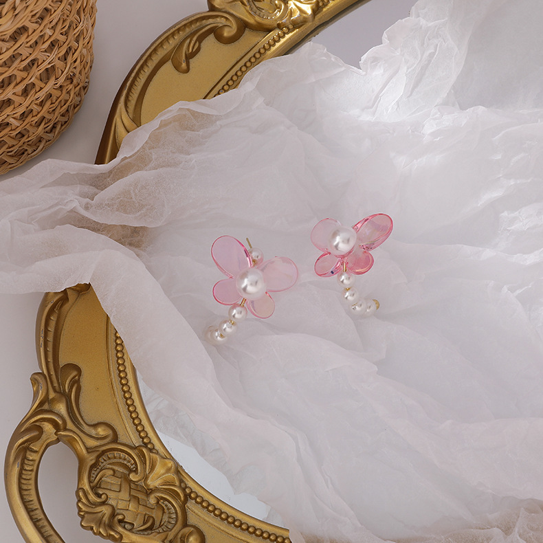 Korean style candy color transparent acrylic butterfly pearl earringspicture7