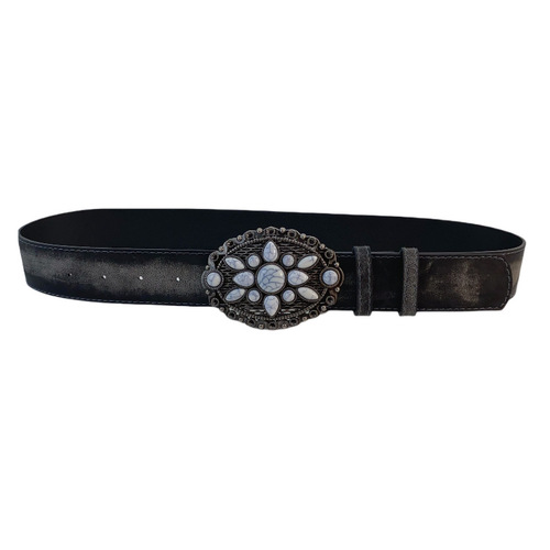 Vintage Western-style White Gemstone Women's Belt Accessories—Stylish & Unique Leather Belt for Jeans, Directly from Manufacturer