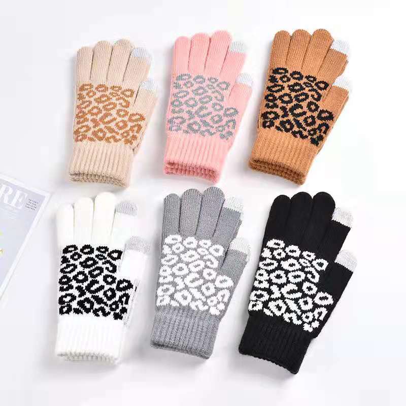 Manufacturers winter touch screen gloves knitted jacquard men's and women's finger thickened cross-border outdoor warm cycling ski gloves