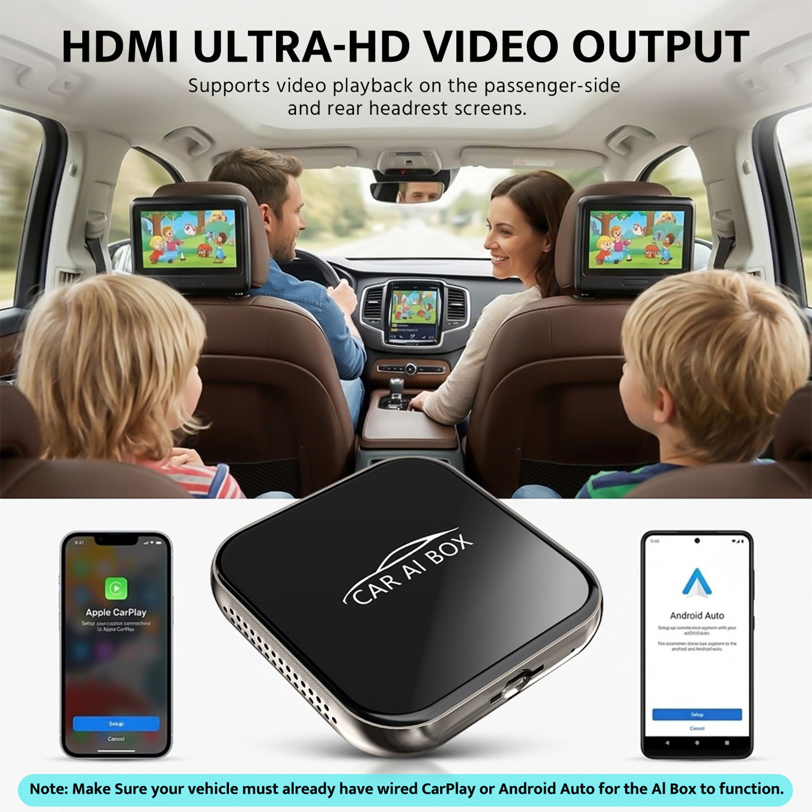 Four-in-one car wireless CarPlay box, wired to wireless, Android and Apple screen mirroring and interconnection module
