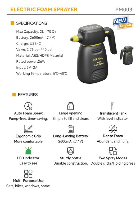 Car Wash Foam Electric Sprayer for Home and Car Use, Handheld Foam Sprayer for Watering and Gardening, Portable Car Cleaning Tool