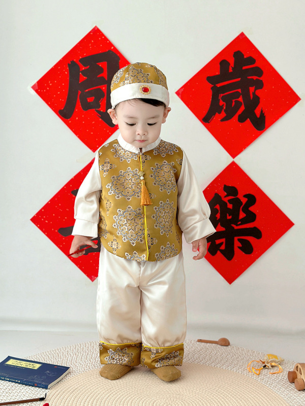 男童周岁礼服新中式唐装儿童春秋款百天宴喜庆套装宝宝生日宴衣服|undefined