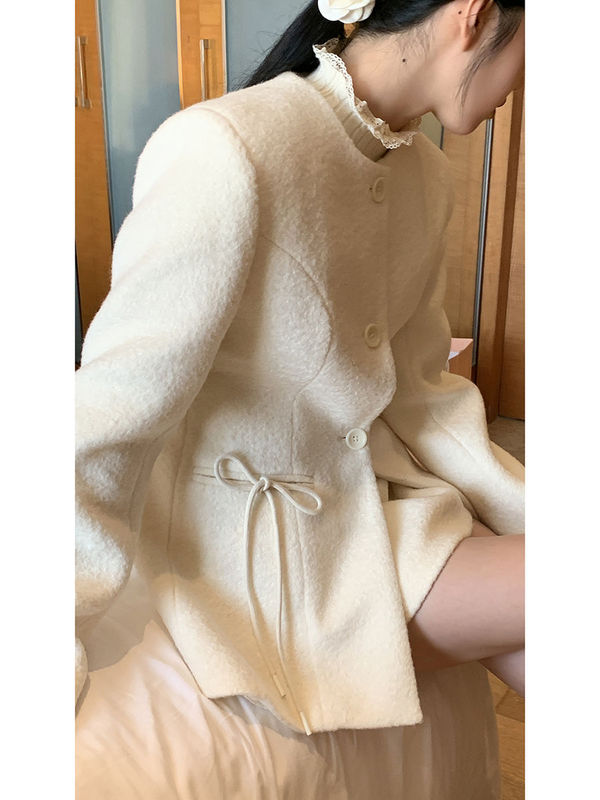 毛呢大衣女秋冬高级感呢子夹棉韩系气质中长款小香风外套两件套|undefined