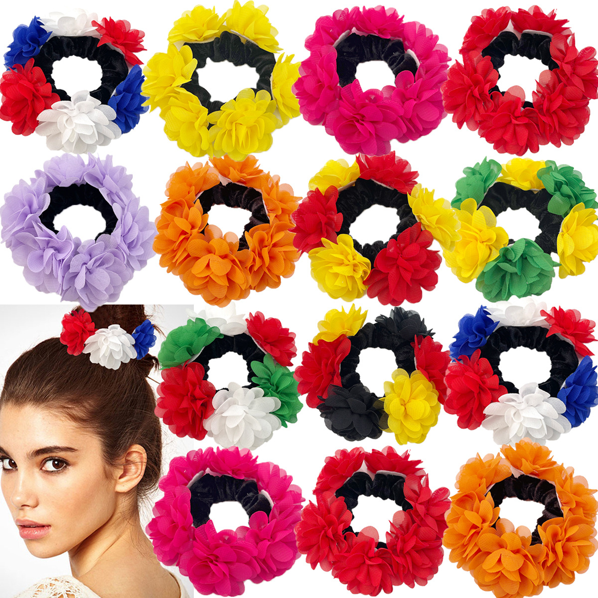 유럽과 미국의 새로운 데이지 헤어 링 해바라기 포니 테일 헤드 로프 하이 센스 팬 헤어 액세서리 시뮬레이션 패브릭 대장 링