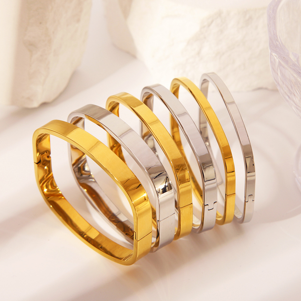 INS viento acero inoxidable oro real galvanoplastia espejo pulido personalidad cuadrado cuerpo ligero pulsera para mujer pulsera fábrica al por mayor