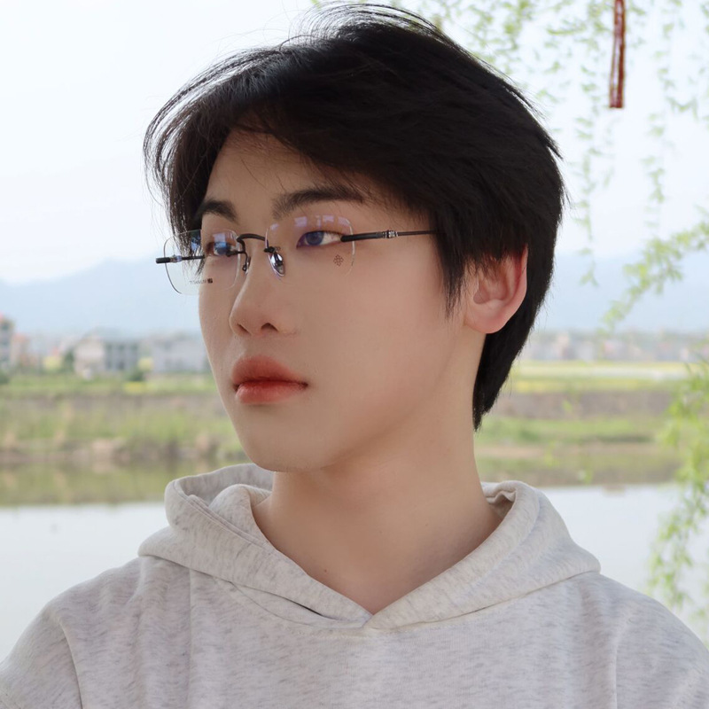 Versatile Minimalist Frameless Pure Titanium Prescription Frames, Same Style As Wang Yibo's, Ultra-light Finished Optical Eyeglass Frames For_voghion.com