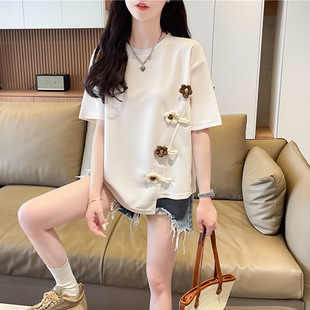 Plus Size Women's Clothing Asymmetrical Short-Sleeved T-Shirt Women's Summer 2025 New Loose Short Design Tops for Small People