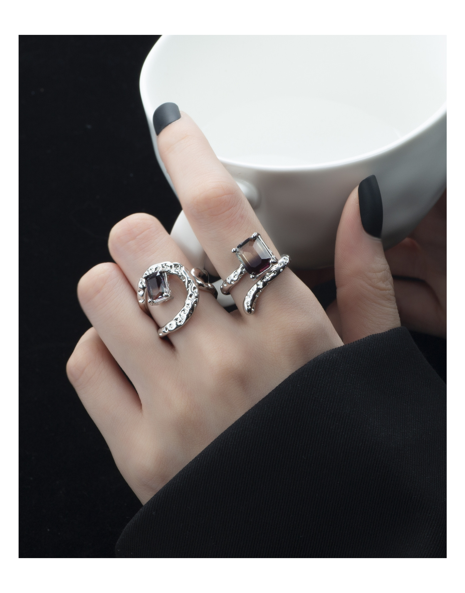 Fashion Square Copper Plating Inlay Zircon Rings 1 Piece