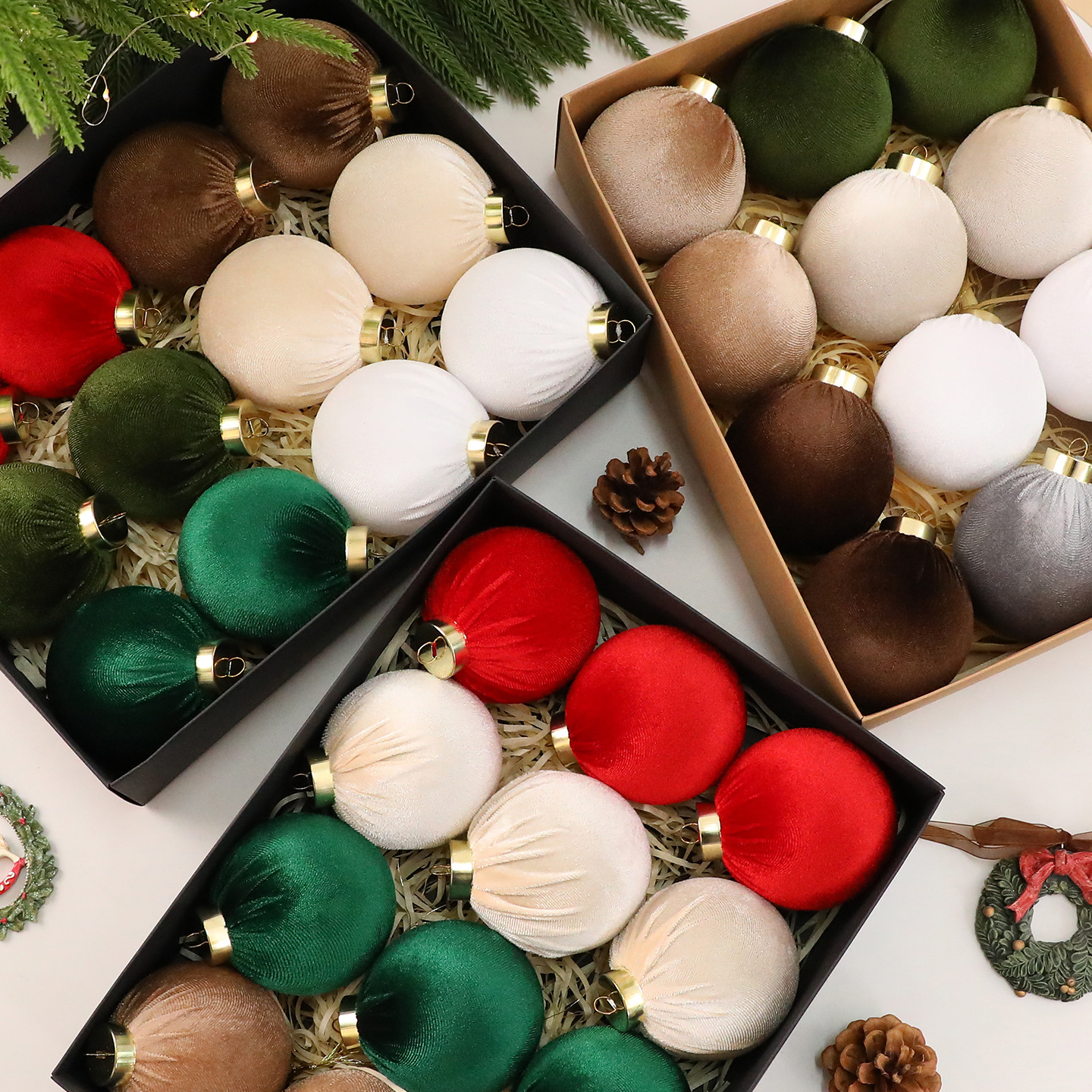 Amazon estilo caliente 6cm/12PCS bola de tela decoración de bolas de Navidad decoración decoración de Navidad spot al por mayor