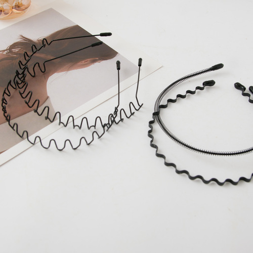 Korean style all-match black wavy men's hairband fashion sports face wash broken hair short hair hairpin invisible hairband headwear