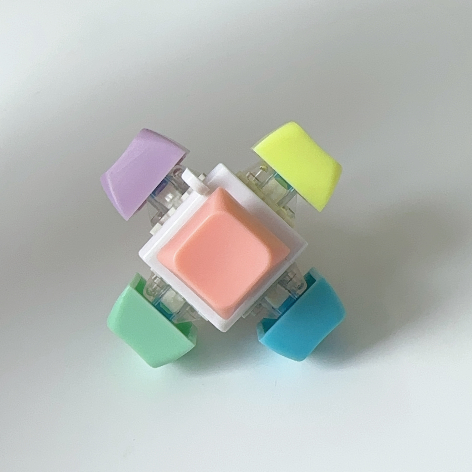 Special-shaped six-button white shell-purple, pink, yellow, green and blue