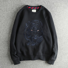 老虎头刺绣 加绒加厚秋冬美式休闲男式卫衣舒适圆领百搭套头长袖