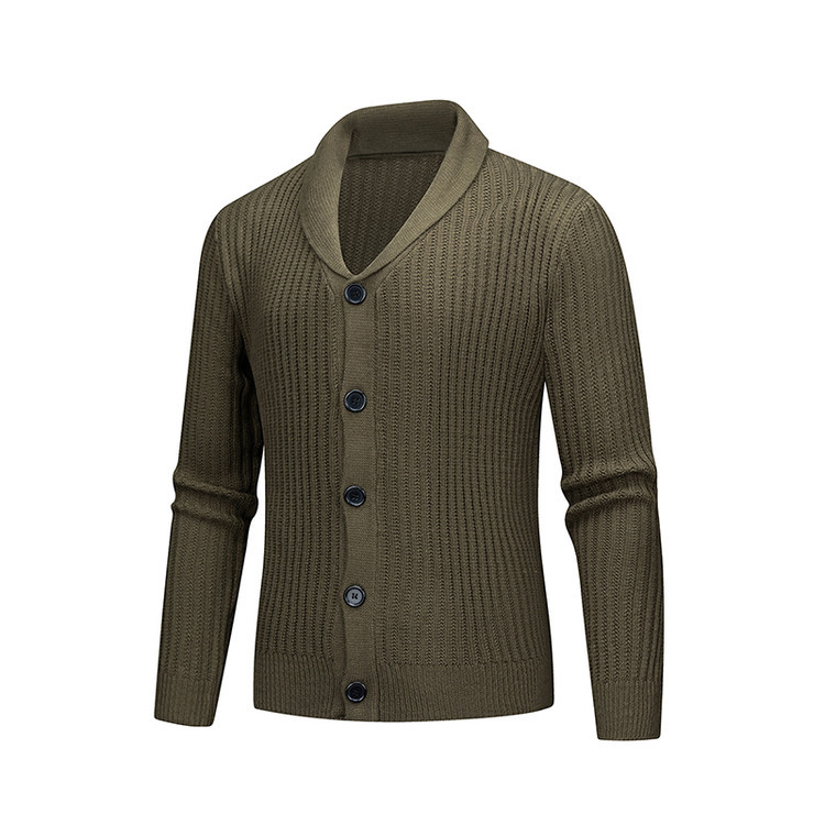Cardigan de punto de hombre otoño-invierno con solapa nueva moda de mediana edad para usar hebilla suelta suéter de cuello en V para hombre