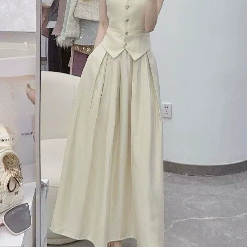 2025 горячая весенняя одежда, полный комплект уникального и красивого профессионального маленького ароматного бежевого жилета и юбки, комплект из двух предметов для женщин