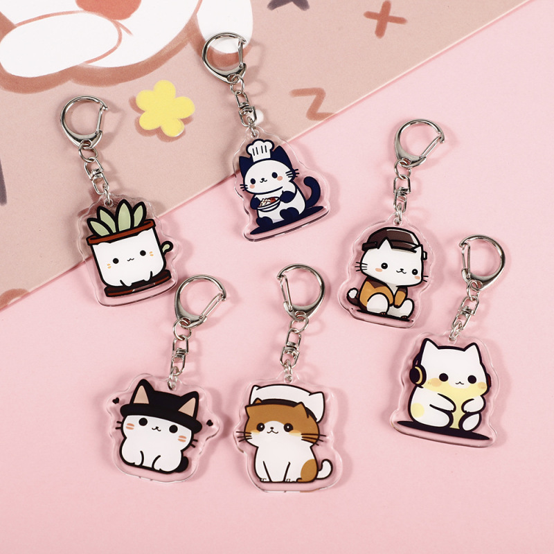 漫画版猫周辺アクリルキーホルダーかわいい子猫座りシリーズキーホルダーカップルペンダント装飾|undefined