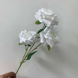 新款3头钻石玫瑰仿真花婚礼堂装饰花材假花 亚马逊外贸花束玫瑰花