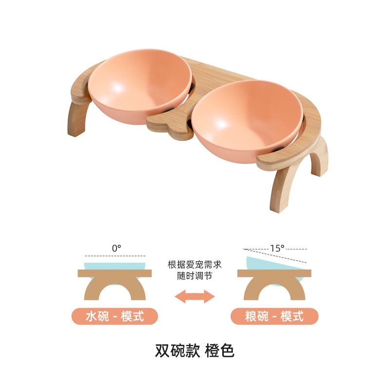 Tazón de gato de cerámica tazón de comida para gatos tazón de cerámica tazón de fuente de perro tazón de bebida doble tazón de protección columna cervical ángulo ajustable