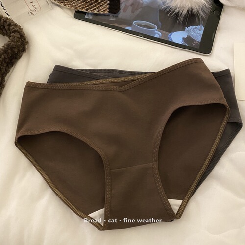 7A antibacterial pure cotton simple thin edge sexy small V design girl underwear pure cotton women's mid-waist