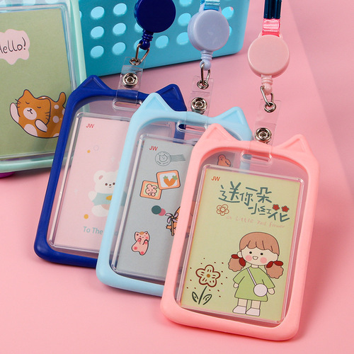 Ins style student card holder creative cute halter neck silicone campus badge transparent retractable rope ID holder wholesale
