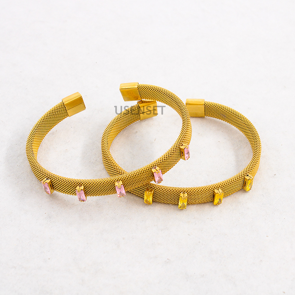 Fashion Geometric Titanium Steel Gold Plated Zircon Bracelets 1 Piece