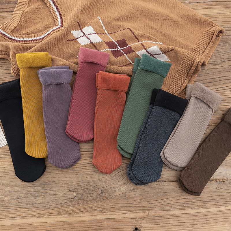 Vertical Stripe Snow Socks Autumn and Winter Warm Fleece-Lined Thickened Unisex Mid-Tube Socks Children's Home Straight Floor Socks