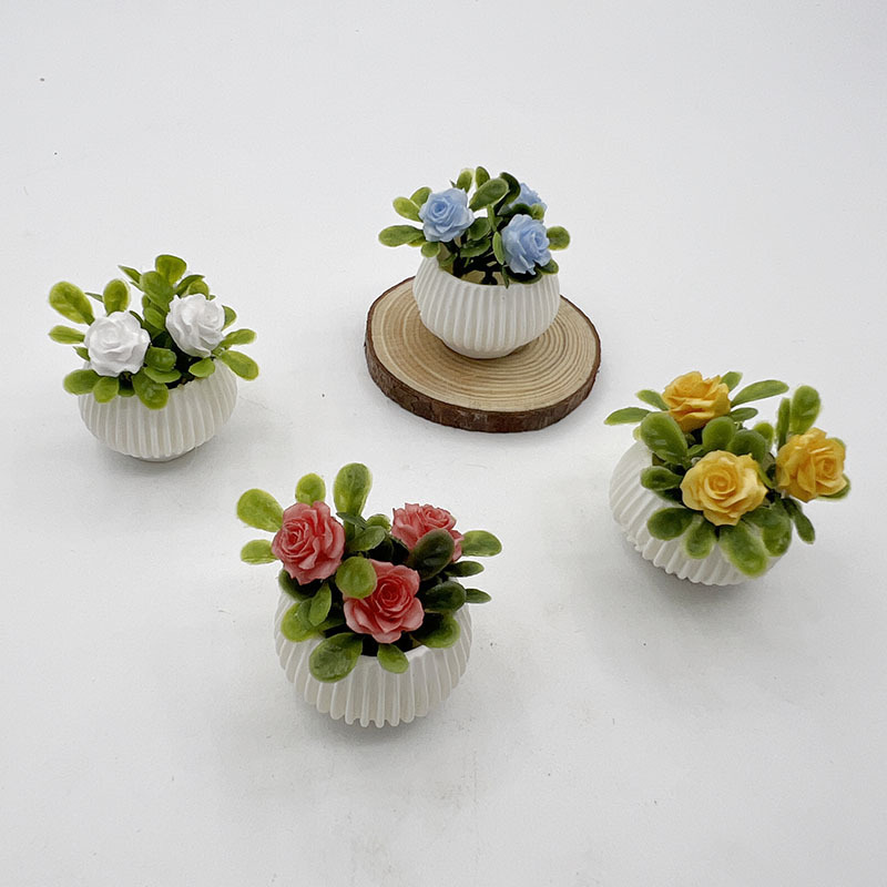 Food and Play Miniature Rose Green Plant Potted Set Mini Potted Home Desktop Decoration Ornaments Photo Props