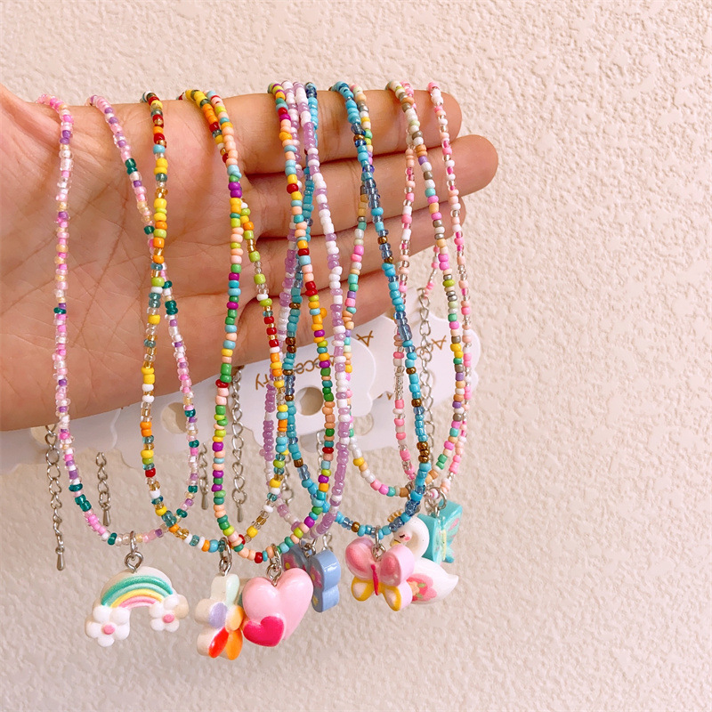 Resin Material Cute Heart Shaped Butterfly Resin Beaded Pendant Necklace