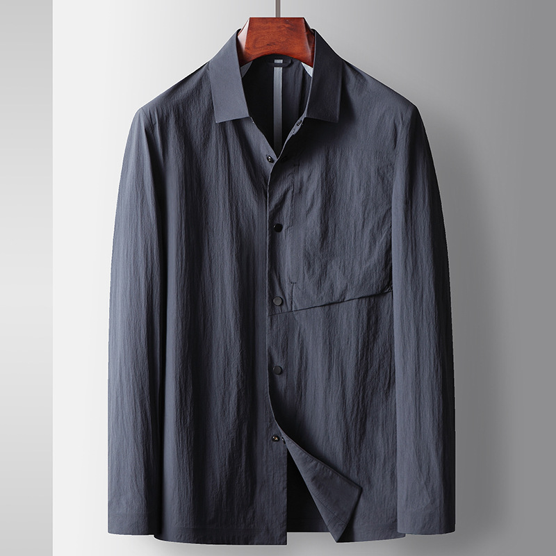Herrenbekleidung Frühlings- und Sommerstil Revers leicht zerknitterte Hemdversion bügelfreie Jacke junge und mittlere Alter Luxus lässige Hautkleidung_voghion.com