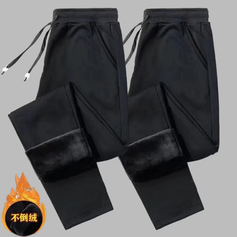 En stock pantalones de invierno de los hombres forrados de lana engrosada pantalones casuales estilo coreano de moda recta suelta más el tamaño de todos los deportes a juego hombres