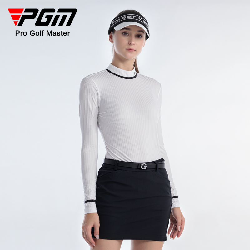 Áo thun dài tay golf nữ PGM vải kết cấu dọc mềm co giãn — YF617-Áo màu đen, YF617-Áo màu trắng, YF617-Áo màu xanh nhạt